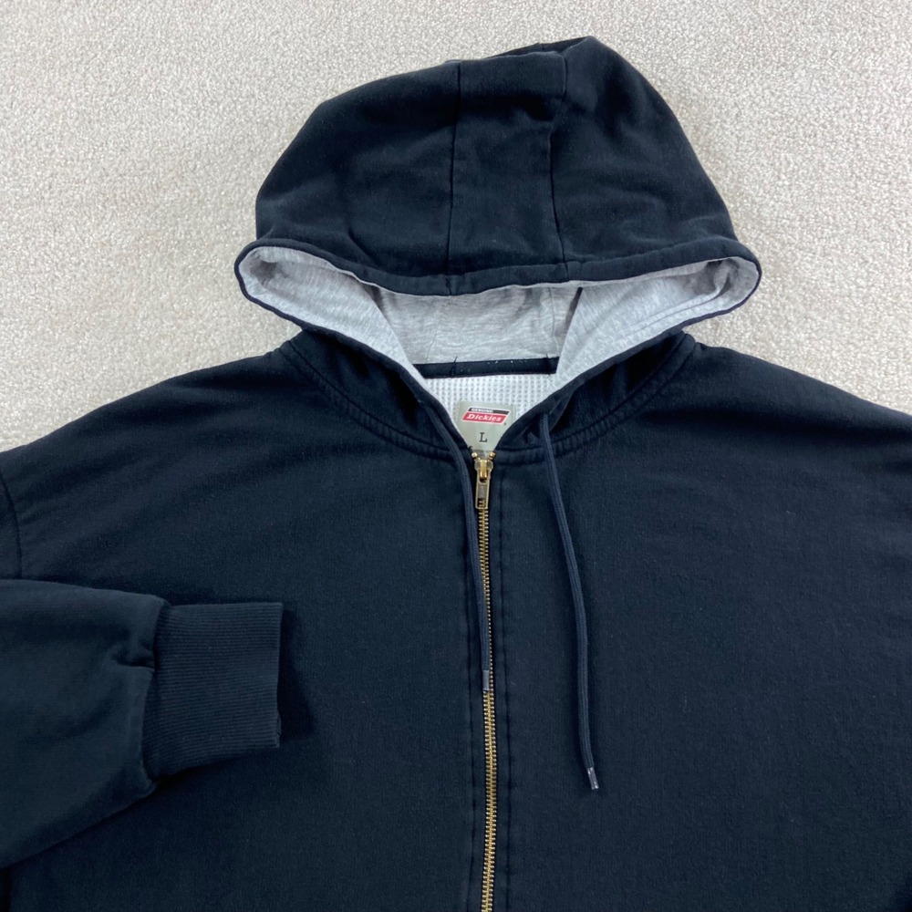 Vtg Dickies Zip Up Hoodie Mens L Black Thermal Waffle Lined Workwear
